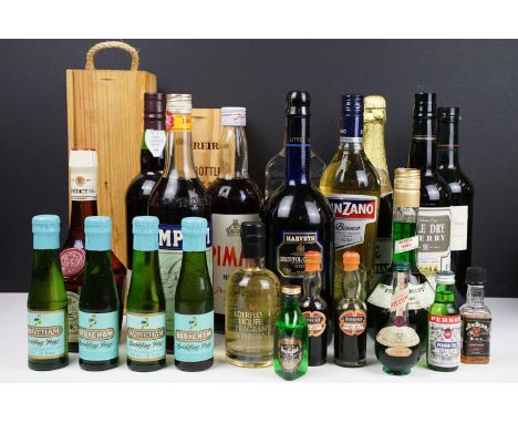 Collection of spirits, wines and liqueur, including: Hartley &amp; Thomas, Medium Dry Amontillado Sherry, 75cl, Harveys Brist