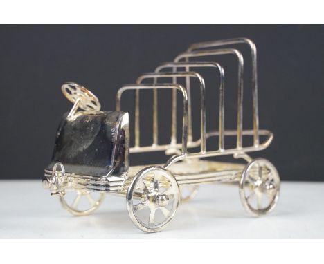 Silver plated toast rack in the form of a vintage car, approx 16cm long 