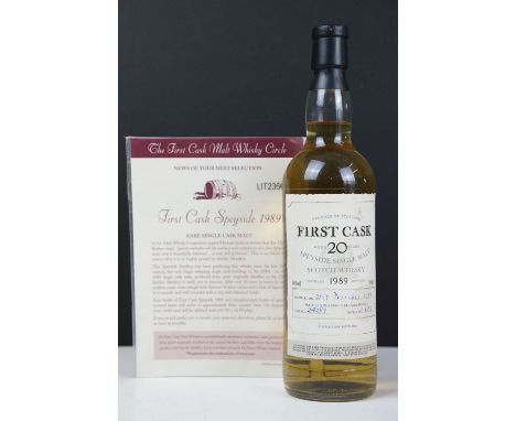 First cask Glen Rothes Speyside 1989 rare single cask single malt scotch whisky. Aged 20 years Cask no. 24381, bottle no. 613