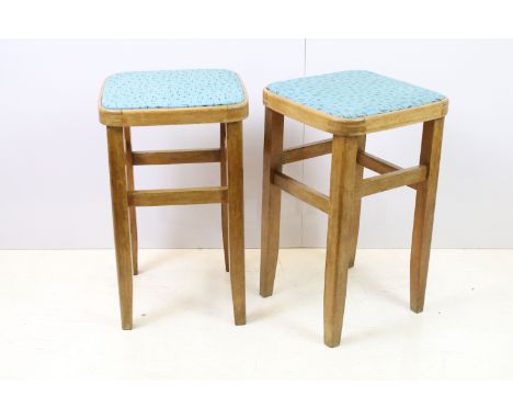Pair of vintage beech wood kitchen stools, 52cm high 