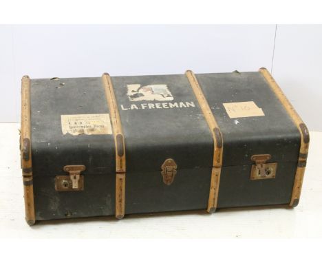 Cabin trunk, with painted name - LA Freeman with P&amp;O labels 