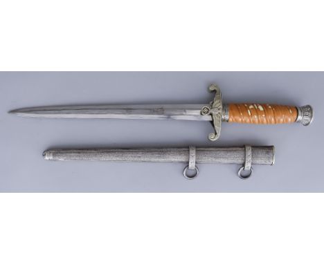 A German Heer Dagger, 10ins bright steel blade, no visible maker's name, composite hilt, metal scabbard, 15ins overall