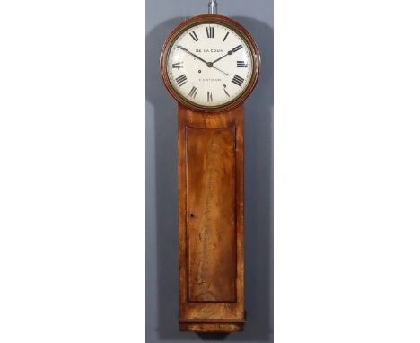 An Early 19th Century Mahogany Cased Tavern Clock, by De La Cour of Chatham, the 13ins diameter painted metal dial with Roman