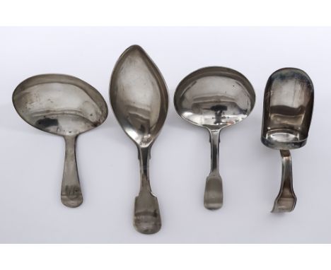 A George III Plain Silver Caddy Spoon and Three Other Silver Caddy Spoons, the George III spoon, by Matthew Linwood, Birmingh