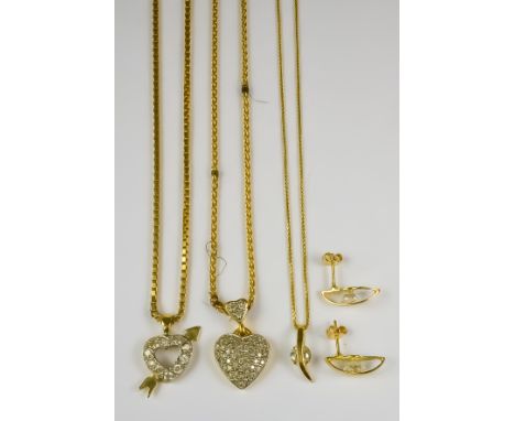 A Mixed Lot of 18ct Gold Items, Modern, comprising - a paste set earring and pendant suite (pierced ears), the pendant being 