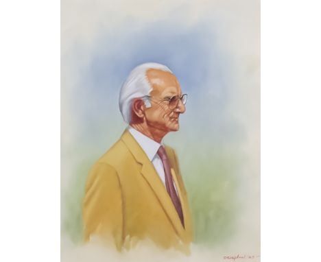***Peter Deighan (born 1941) - Oil painting - Portrait of Sir Peter O'Sullevan (1918-2015), signed Deighan '89, 20ins x 16ins