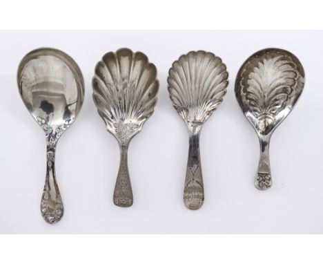 A George III Silver Caddy Spoon and Three Other Silver Caddy Spoons, the George III spoon, by William Bennett, London 1804, t