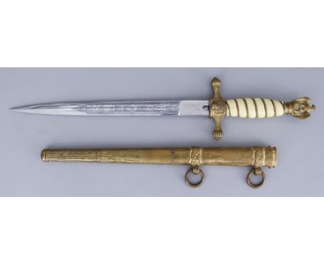 A German World War II Naval Dagger, 10ins bright steel fluted blade etched with floral and anchor motif, maker's mark Carl Ec