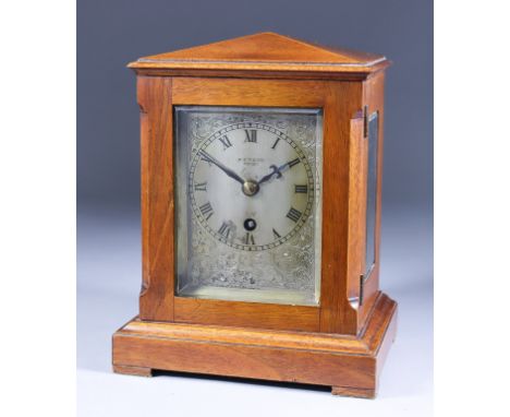 A 19th Century Mahogany Cased Mantel Timepiece, by W. Burgess, the rectangular silvered dial with 3.125ins diameter central d