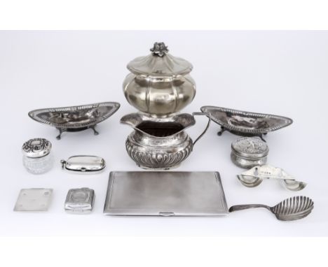A George V Silver Circular Tea Caddy, and Mixed Silverware, the tea caddy, by Joseph Rodgers &amp; Sons Ltd, Sheffield 1912, 