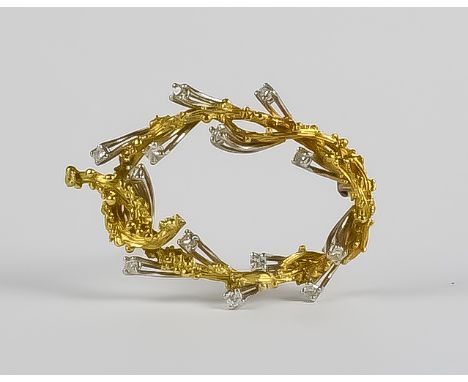 A Diamond Oval Brooch, by R. H. B., in 18ct yellow and white gold mount, with yellow gold textured branches applied with wire