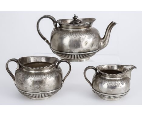 A Late Victorian Bachelors Silver Three-Piece Tea Service, by The Goldsmiths' Alliance Ltd, London 1891, with squat circular 