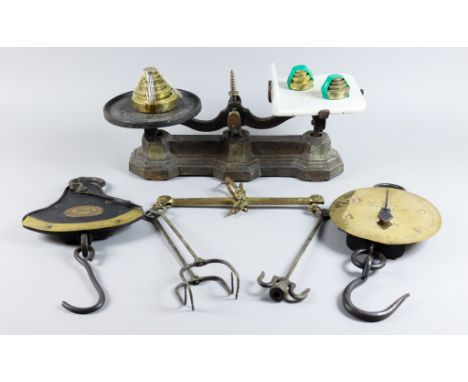 A Set of Cast Iron and Brass Counter Scales, to weigh 1lb, three other scales, including Salter's Quadrant Balance, and a set