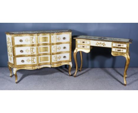 A Modern Italian Cream Painted and Gilt Dressing Table, and similar Commode, the dressing table with rounded front corners an