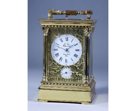 An Early 20th Century Carriage Clock, by L'Epee, the 2.25ins diameter white enamel dial with Roman and Arabic numerals and al