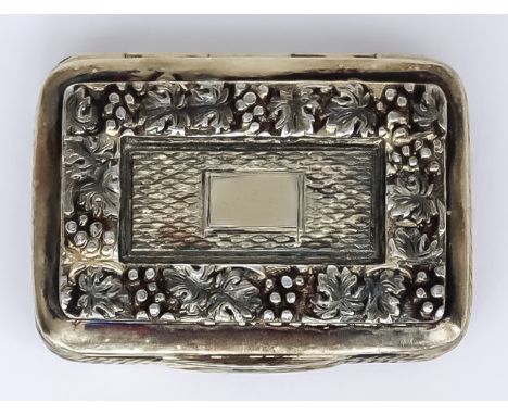 A Late George III Silver Gilt Rectangular Vinaigrette, by Samuel Pemberton, Birmingham 1816, the lid cast with fruiting vines