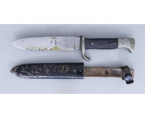 A German World War II Youth Dagger, 5ins bright steel blade maker's mark Wusthof, Solingen with trident in circle and RZ over