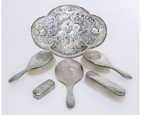 A Late Victorian Silver Quatrefoil Dressing Table Tray and mixed silverware, the tray by William Comyns, London 1897, the who