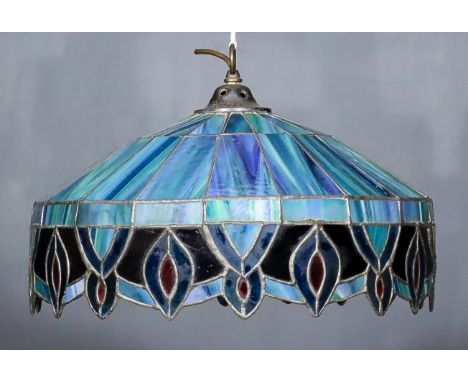 A Leaded Glass Circular Lamp Shade in the Tiffany Manner, Modern, by Christopher Wray, 17ins diameter, and a gilt metal circu