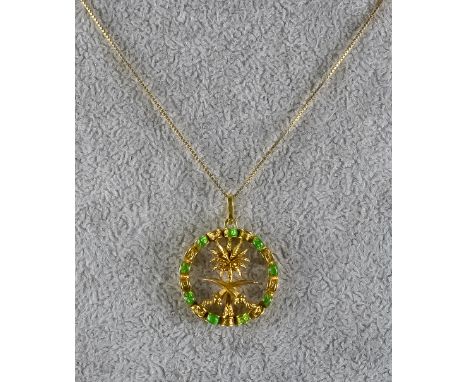 An 18ct Gold and Enamel Pendant and Chain, Modern, the pendant depicting the coat of arms for Saudi Arabia, and decorated wit
