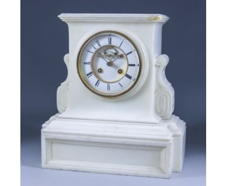 A 19th Century French White Marble Cased Mantel Clock, by Eugene Barrard of Paris, No. 682 92, the 5ins diameter white enamel