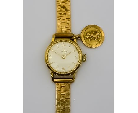 A Lady's Omega Manual Wind Wristwatch, Late 20th Century, 9ct Gold Cased, 20mm diameter, the silver dial and Arabic numerals,