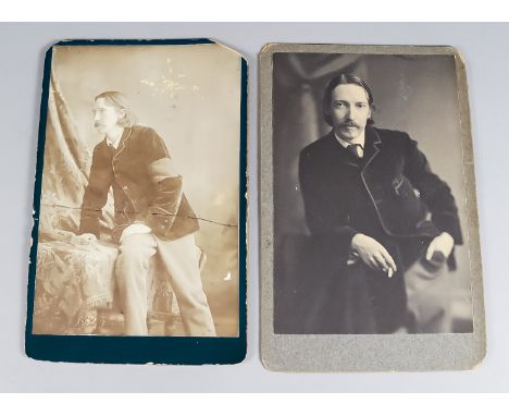 Robert Louis Stevenson (1850-1894) - Albumen Print Cabinet Card, with a full-length portrait of the author seated wearing a b