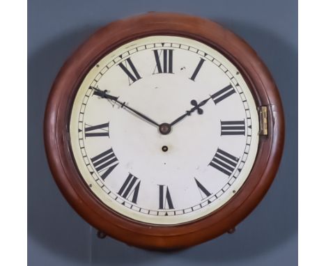 A Victorian Mahogany Cased Dial Wall Clock, the 12ins diameter painted metal dial with Roman numerals, to the eight day chain