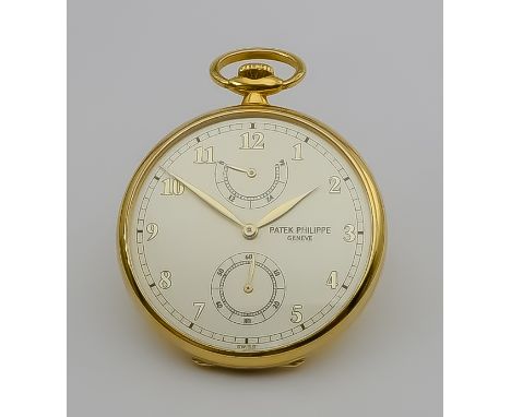 A Good 18k Gold Cased Open Faced Keyless Pocket Watch, by Patek Philippe of Geneva, Serial No. 1.946.079, the silvered dial w