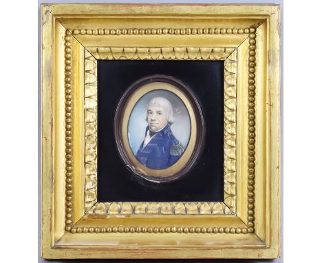 Early 19th Century English School - Miniature painting - Half length portrait of George Romaine, Commander of the Cornwallis 