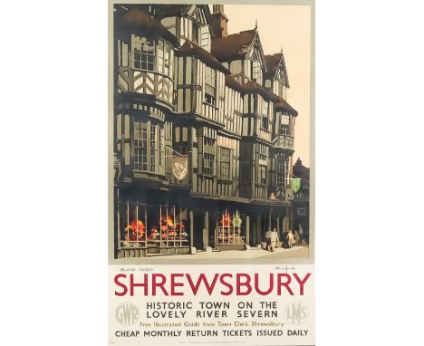 Claude Buckle (1905-1973) - Coloured lithograph - Poster - "Shrewsbury" (circa 1935), 38.75ins x 23.25ins, framed and glazed