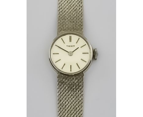 A Lady's Tissot Manual Wind Wristwatch, Modern, 9ct Gold White Gold Cased, 18mm diameter, the silver dial with silver baton n