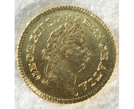 George III (1760 - 1820) 1803 third-guinea. Obv: First laureate head right. Rev: Crowned date. S. 3739. Near Extremely Fine.