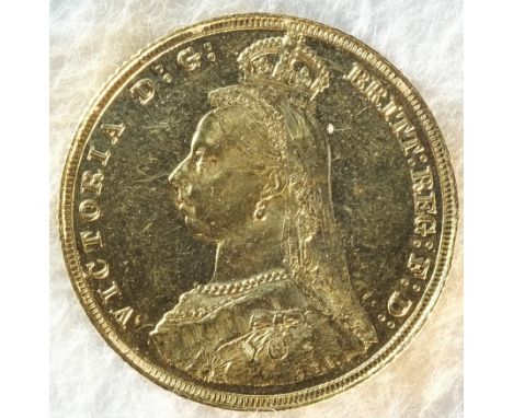 Victoria (1807 - 1901) 1887 sovereign. Obv: Jubilee portrait of Victoria left, J.E.B on truncation for designer Joseph Edgar 
