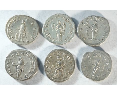 6x silver antoninianii of Gordian III (238 - 244 CE) consisting of: Fides standing left holding sceptre and standard, Very Fi