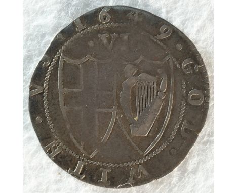 Commonwealth, 1649 sixpence, 2.94 grams, 25.6 mm, 6h, mintmark sun. Obv: Shield with St. George's cross on inside a wreath. R