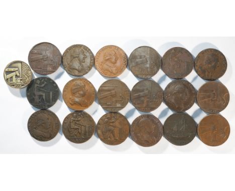 18x 18th century provincial halfpenny tokens by John Wilkinson Ironmaster. Grades are Fine - Near Extremely Fine. Also includ