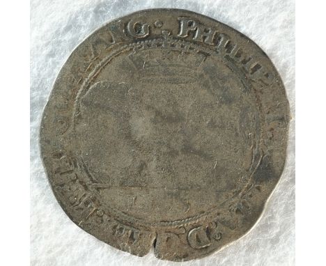 Ireland, Philip and Mary (1554-1558) 1555 Shilling, 8.44 grams, 34.8 mm, 9h. Obv: facing busts, crown above, date below. Rev: