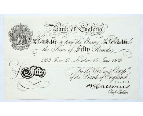 Great Britain, Operation Bernhard forgery, 1933 50 pounds, B. G. Catterns signature, serial no. 50/N 54346, London, 15 Jun 19