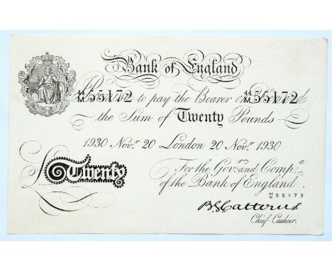 Great Britain, Operation Bernhard forgery, 1930 20 pounds, B. G. Catterns signature, serial no. 44/M 55172, London, 20 Nov 19
