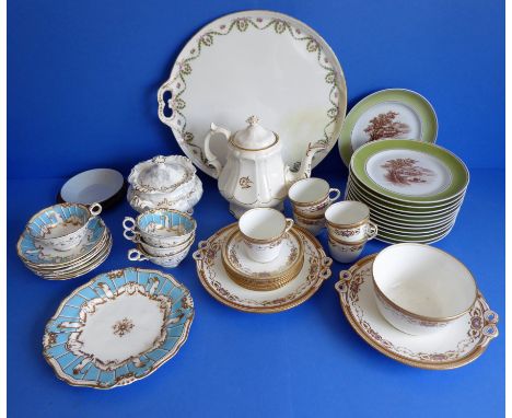 A selection of various ceramics to include a part tea/dessert service, hand-gilded and decorated in enamels with roses, vario