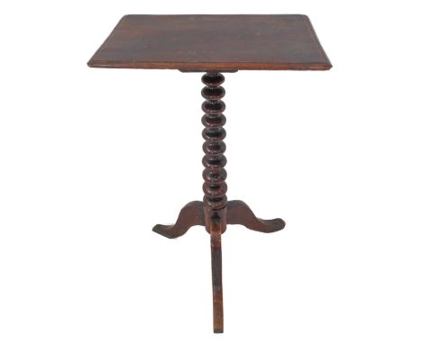 A 19th century rectangular-topped mahogany occasional table: bobbin turned stem on tripod base (43.5cm wide x 30cm deep x 71c