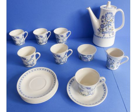 A Norwegian hand-decorated 1960s/70s ceramic coffee service (Turi-Design, Lotte) comprising:coffee pot and cover,six cups and