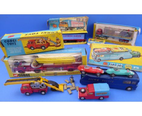 Boxed Corgi die-cast models:Ford Tilt Cab - 1137;Chipperfields Menagerie - Scammel Handyman - 1139; Aerial Rescue Truck - 114