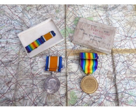 The Victory and War Medals to 2353 PTE. R.B. WILSON - L'POOL R. Together with a 1916 linen-backed map of Hazebrouck (Flanders