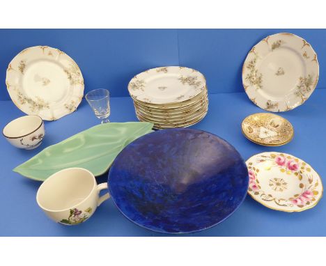 Eleven fine Limoges (France) early 20th century plates decorated with white roses and various other ceramics
