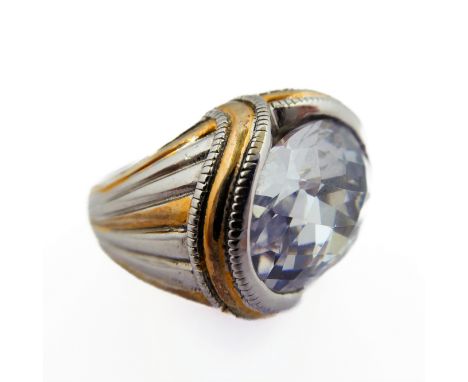 A heavy silver ring set with rock crystal,&nbsp;ring size L/M