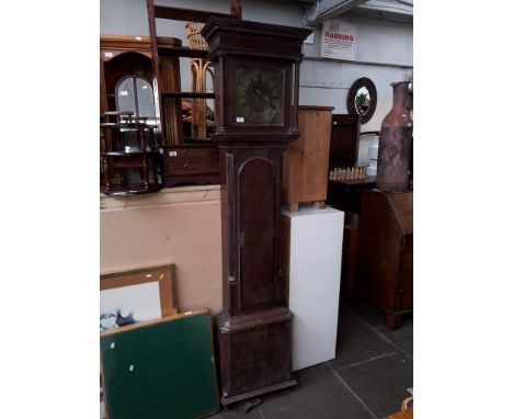 A Georgian oak long case clock, brass dial signed Thomas Daniel Kirkham, with pendulum.Condition: age related wear to dial, c