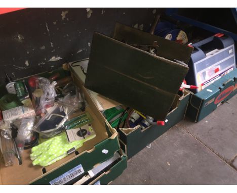 4 boxes and a toolbox, all containing tools