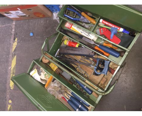 A metal toolbox and contents 